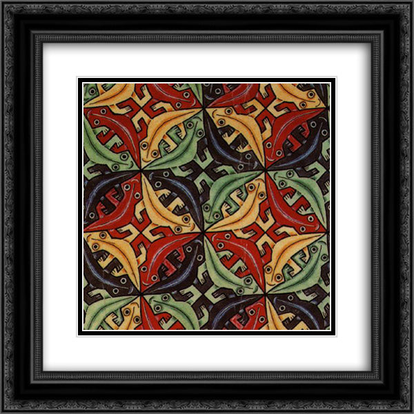 Gecko 20x20 Black Ornate Wood Framed Art Print Poster with Double Matting by Escher, M.C.