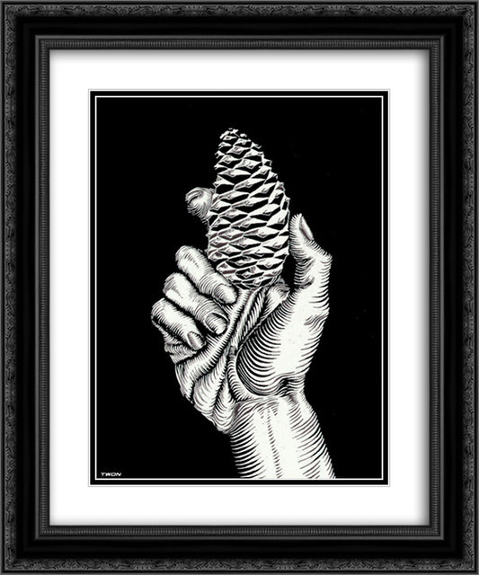 Hand with Fir Cone 20x24 Black Ornate Wood Framed Art Print Poster with Double Matting by Escher, M.C.