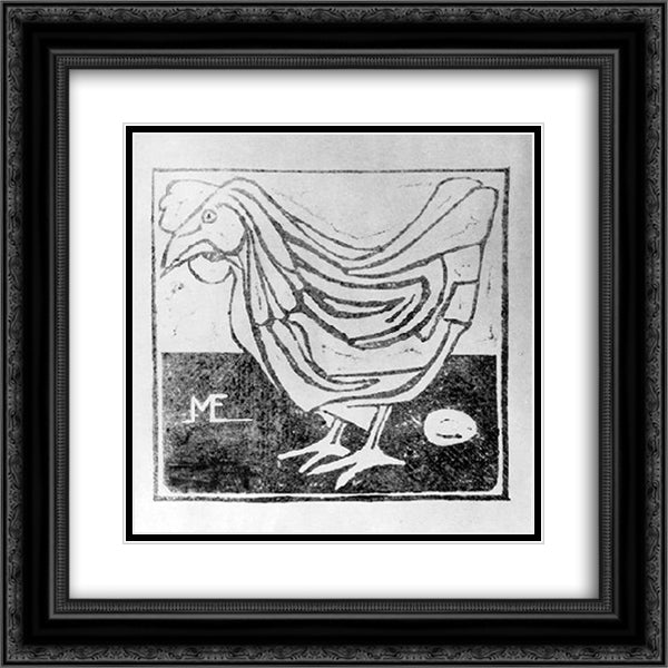 Hen with Egg 20x20 Black Ornate Wood Framed Art Print Poster with Double Matting by Escher, M.C.