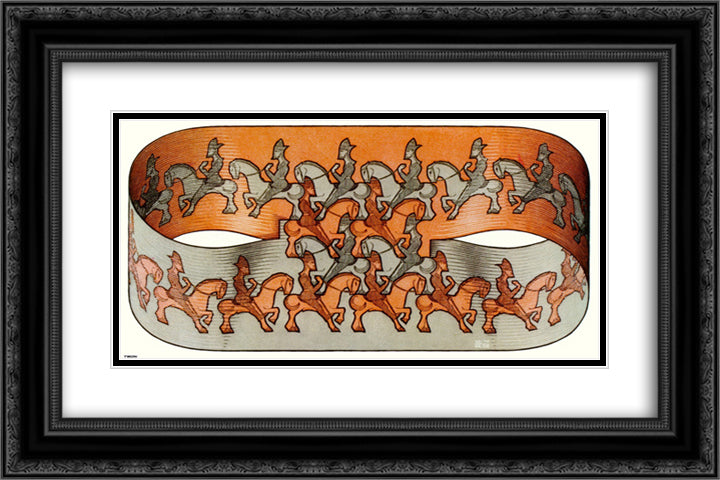 Horsemen 24x16 Black Ornate Wood Framed Art Print Poster with Double Matting by Escher, M.C.