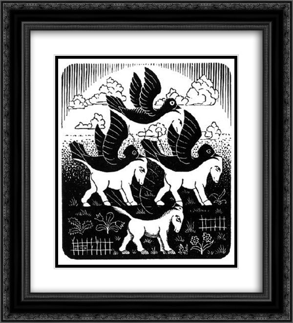 Horses and Birds 20x22 Black Ornate Wood Framed Art Print Poster with Double Matting by Escher, M.C.