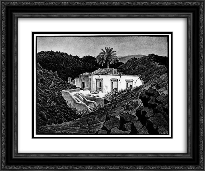 House in The Lava near Nunziata 24x20 Black Ornate Wood Framed Art Print Poster with Double Matting by Escher, M.C.