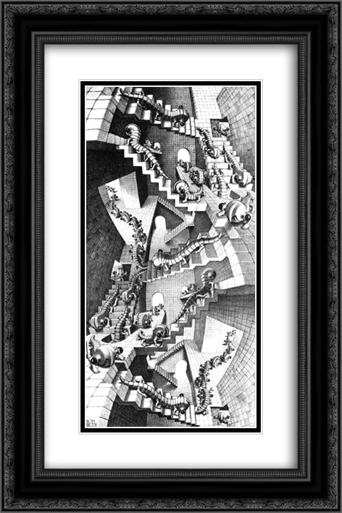 House of Stairs 16x24 Black Ornate Wood Framed Art Print Poster with Double Matting by Escher, M.C.