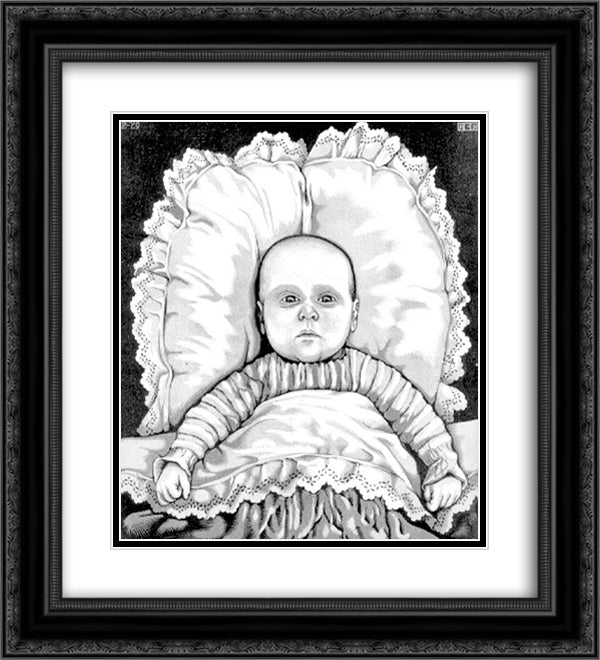 Infant Arthur 20x22 Black Ornate Wood Framed Art Print Poster with Double Matting by Escher, M.C.