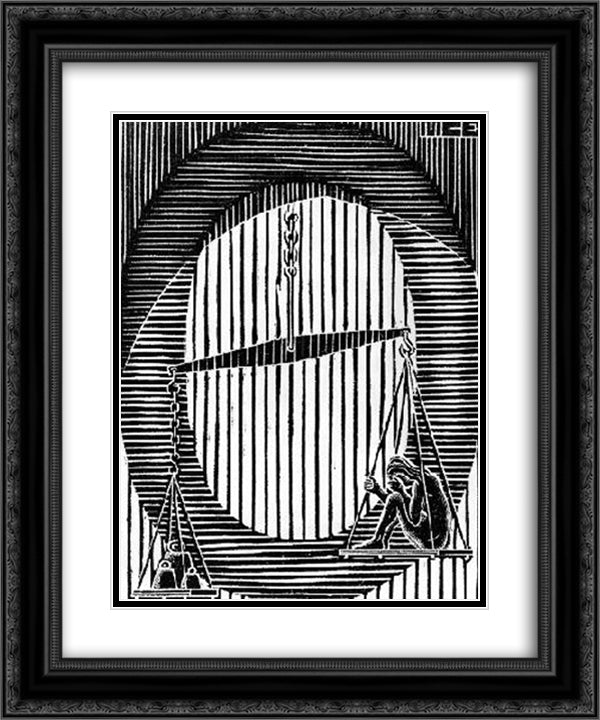 Initial O 20x24 Black Ornate Wood Framed Art Print Poster with Double Matting by Escher, M.C.