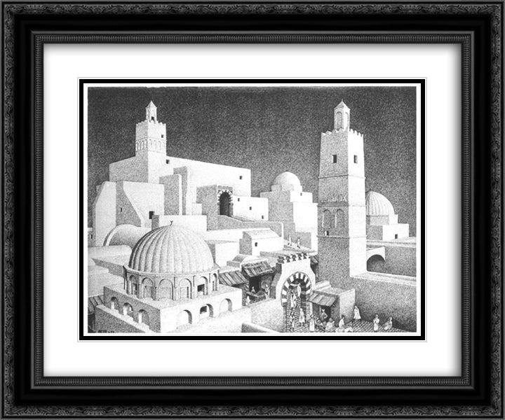 Kairouan Tunisia 24x20 Black Ornate Wood Framed Art Print Poster with Double Matting by Escher, M.C.