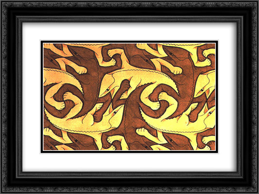 Lizard 24x18 Black Ornate Wood Framed Art Print Poster with Double Matting by Escher, M.C.