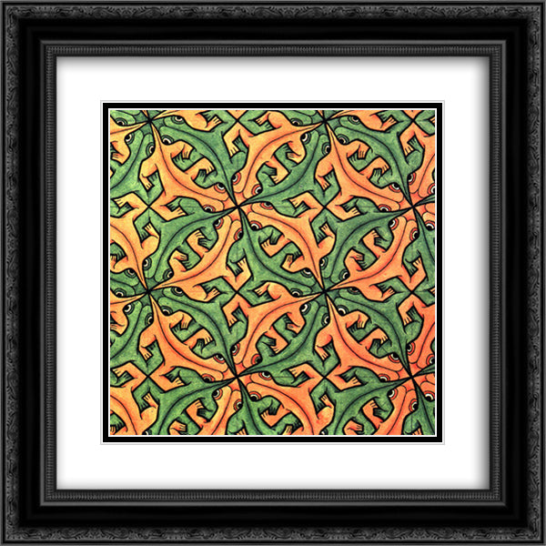 Lizard 2 20x20 Black Ornate Wood Framed Art Print Poster with Double Matting by Escher, M.C.