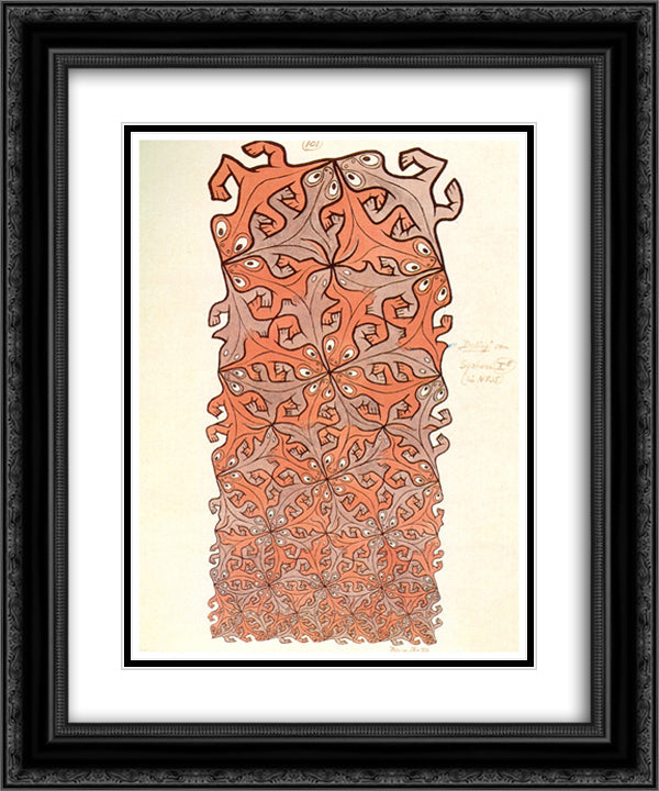 Lizards 20x24 Black Ornate Wood Framed Art Print Poster with Double Matting by Escher, M.C.