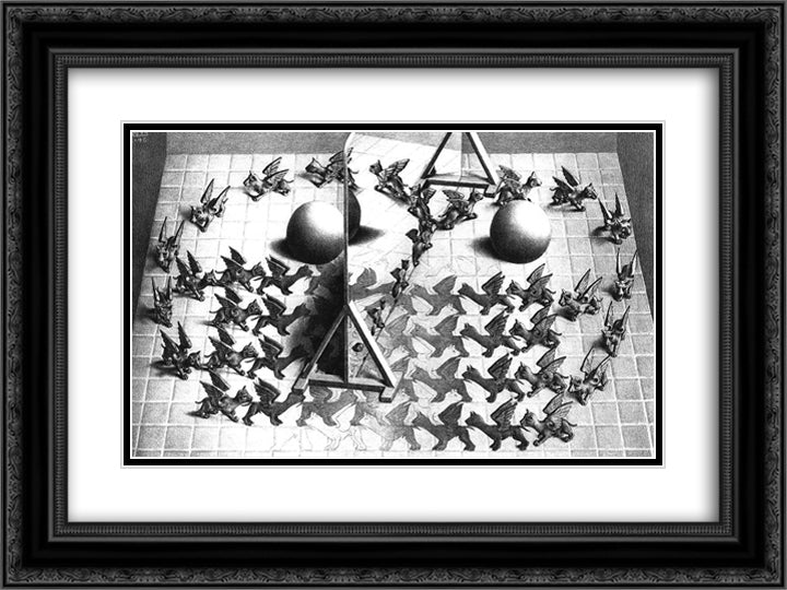 Magic Mirror 24x18 Black Ornate Wood Framed Art Print Poster with Double Matting by Escher, M.C.