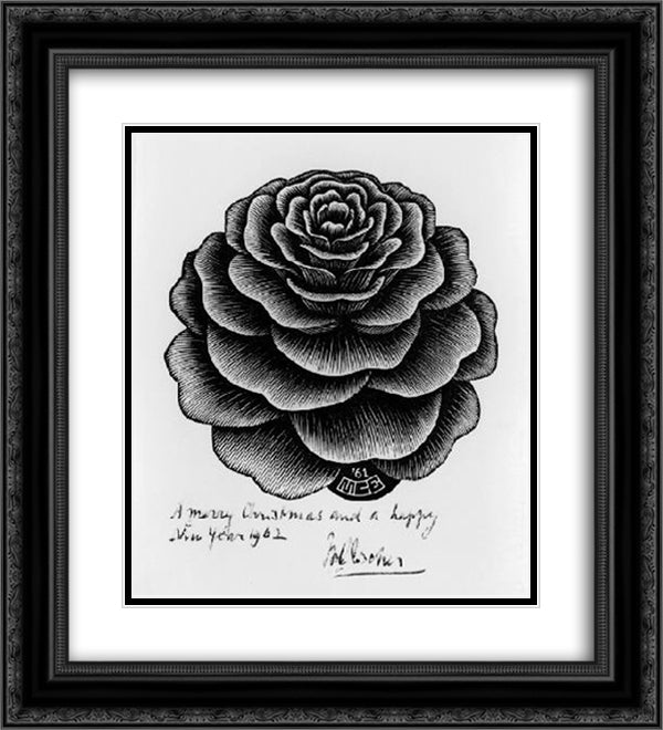 Merry Christmas & Happy New Year 20x22 Black Ornate Wood Framed Art Print Poster with Double Matting by Escher, M.C.