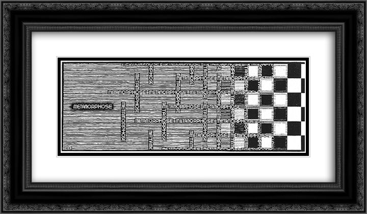 Metamorphosis II excerpt 1 24x14 Black Ornate Wood Framed Art Print Poster with Double Matting by Escher, M.C.