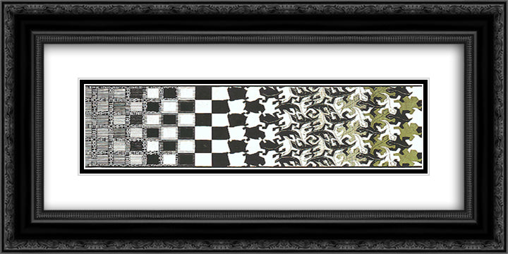 Metamorphosis II excerpt 2 24x12 Black Ornate Wood Framed Art Print Poster with Double Matting by Escher, M.C.