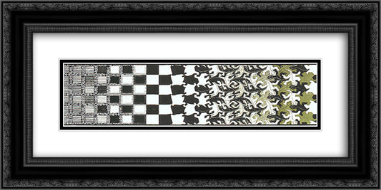 Metamorphosis II excerpt 2 24x12 Black Ornate Wood Framed Art Print Poster with Double Matting by Escher, M.C.