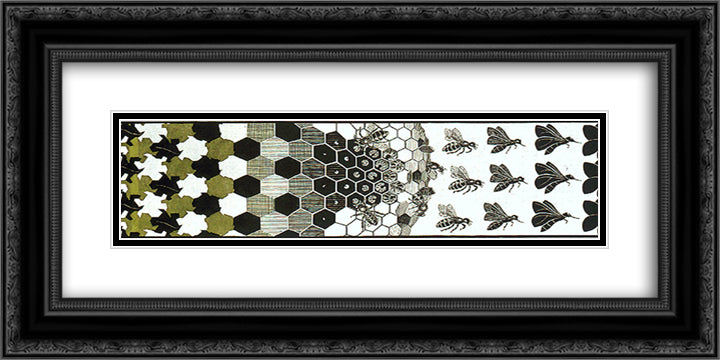 Metamorphosis II excerpt 3 24x12 Black Ornate Wood Framed Art Print Poster with Double Matting by Escher, M.C.