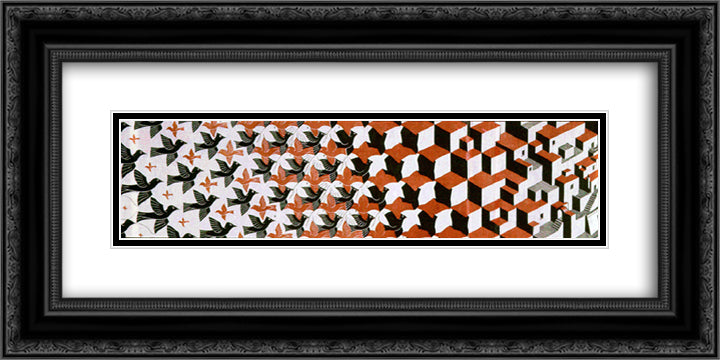 Metamorphosis II excerpt 5 24x12 Black Ornate Wood Framed Art Print Poster with Double Matting by Escher, M.C.