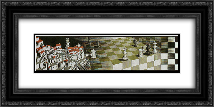 Metamorphosis II excerpt 6 24x12 Black Ornate Wood Framed Art Print Poster with Double Matting by Escher, M.C.