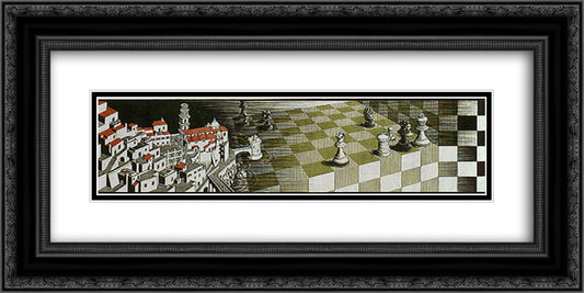 Metamorphosis II excerpt 6 24x12 Black Ornate Wood Framed Art Print Poster with Double Matting by Escher, M.C.