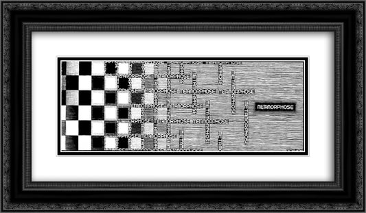 Metamorphosis II excerpt 7 24x14 Black Ornate Wood Framed Art Print Poster with Double Matting by Escher, M.C.