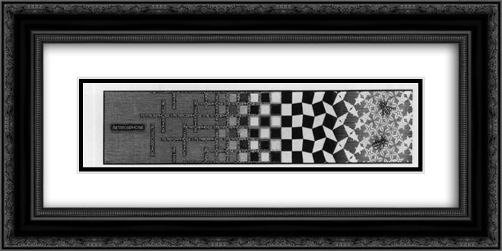 Metamorphosis III excerpt 1 24x12 Black Ornate Wood Framed Art Print Poster with Double Matting by Escher, M.C.