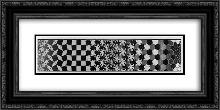 Metamorphosis III excerpt 2 24x12 Black Ornate Wood Framed Art Print Poster with Double Matting by Escher, M.C.