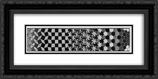 Metamorphosis III excerpt 2 24x12 Black Ornate Wood Framed Art Print Poster with Double Matting by Escher, M.C.