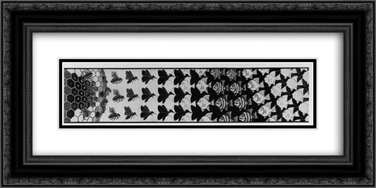 Metamorphosis III excerpt 3 24x12 Black Ornate Wood Framed Art Print Poster with Double Matting by Escher, M.C.