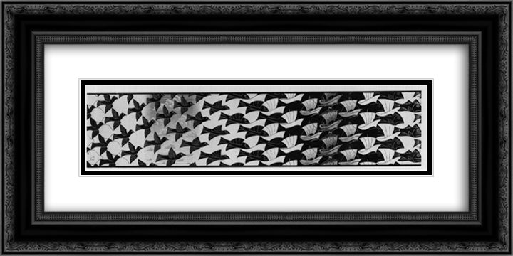 Metamorphosis III excerpt 4 24x12 Black Ornate Wood Framed Art Print Poster with Double Matting by Escher, M.C.