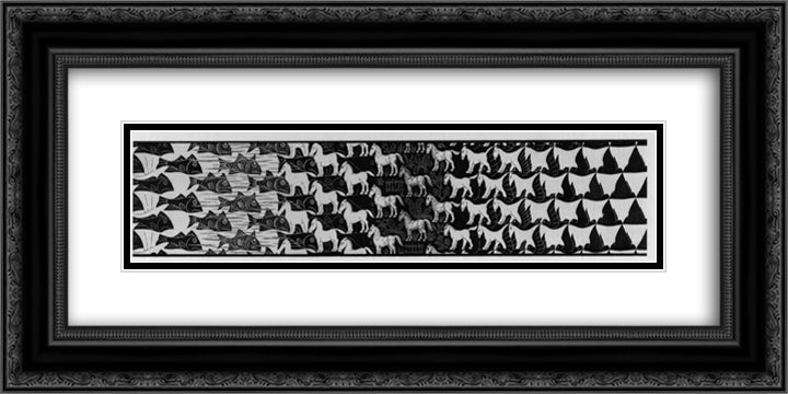 Metamorphosis III excerpt 5 24x12 Black Ornate Wood Framed Art Print Poster with Double Matting by Escher, M.C.