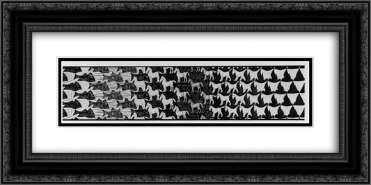 Metamorphosis III excerpt 5 24x12 Black Ornate Wood Framed Art Print Poster with Double Matting by Escher, M.C.