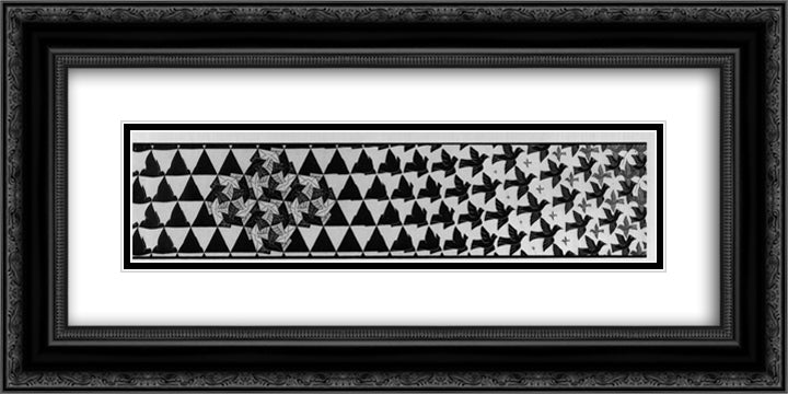 Metamorphosis III excerpt 6 24x12 Black Ornate Wood Framed Art Print Poster with Double Matting by Escher, M.C.