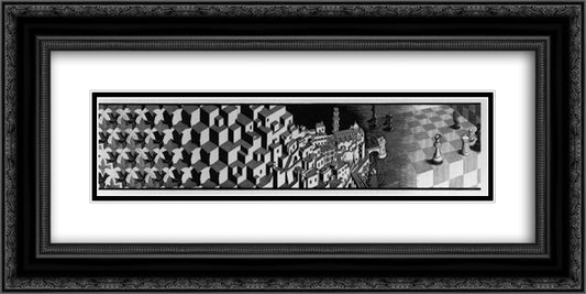 Metamorphosis III excerpt 7 24x12 Black Ornate Wood Framed Art Print Poster with Double Matting by Escher, M.C.