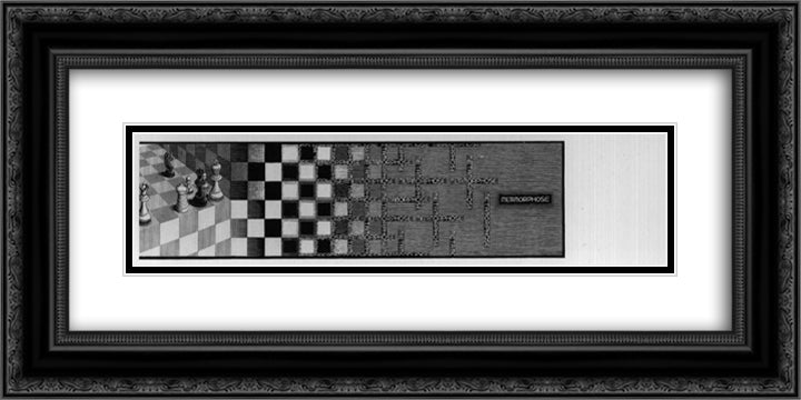 Metamorphosis III excerpt 8 24x12 Black Ornate Wood Framed Art Print Poster with Double Matting by Escher, M.C.