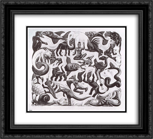 Mosaic II 22x20 Black Ornate Wood Framed Art Print Poster with Double Matting by Escher, M.C.