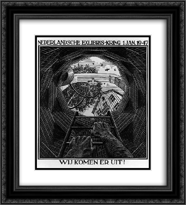 New Year's Greeting Card 20x22 Black Ornate Wood Framed Art Print Poster with Double Matting by Escher, M.C.