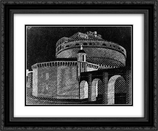 Nocturnal Rome, Castel Sant' Angelo 24x20 Black Ornate Wood Framed Art Print Poster with Double Matting by Escher, M.C.