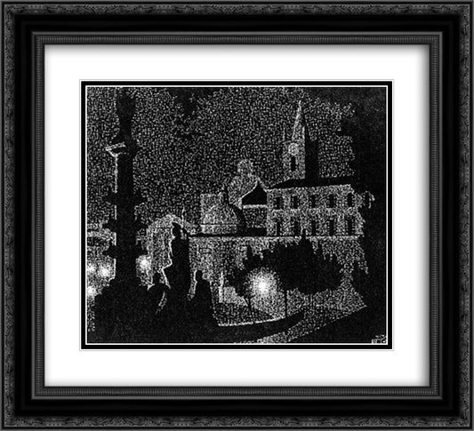 Nocturnal Rome, Santa Maria del Popolo 22x20 Black Ornate Wood Framed Art Print Poster with Double Matting by Escher, M.C.