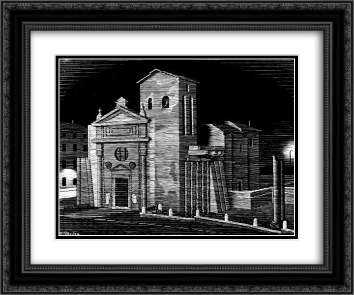 Nocturnal Rome 24x20 Black Ornate Wood Framed Art Print Poster with Double Matting by Escher, M.C.