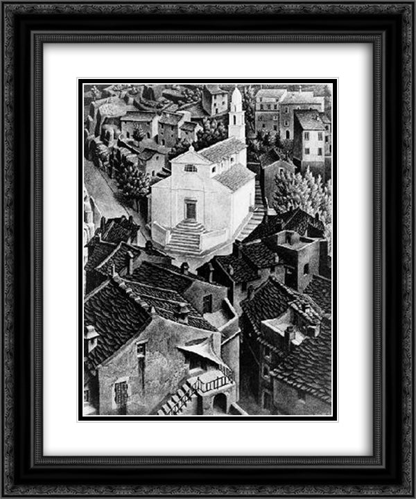 Nonza, Corsica 20x24 Black Ornate Wood Framed Art Print Poster with Double Matting by Escher, M.C.