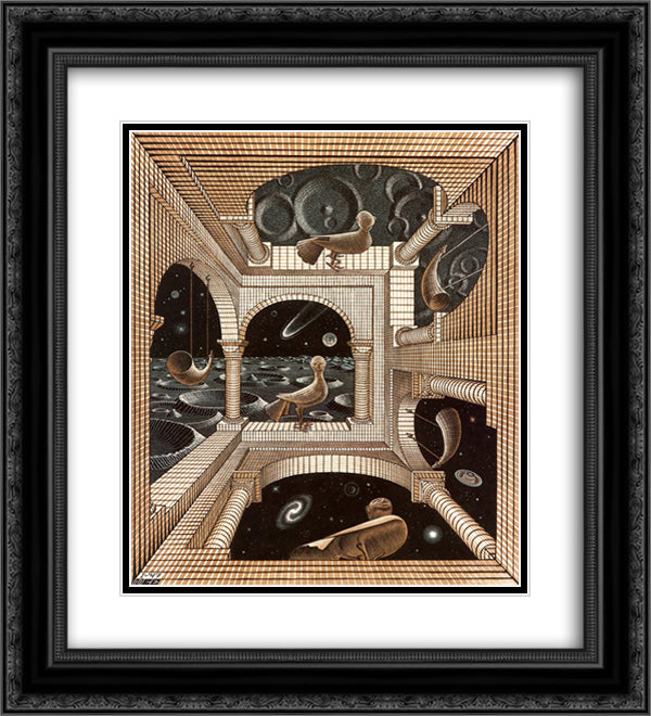 Other World 20x22 Black Ornate Wood Framed Art Print Poster with Double Matting by Escher, M.C.