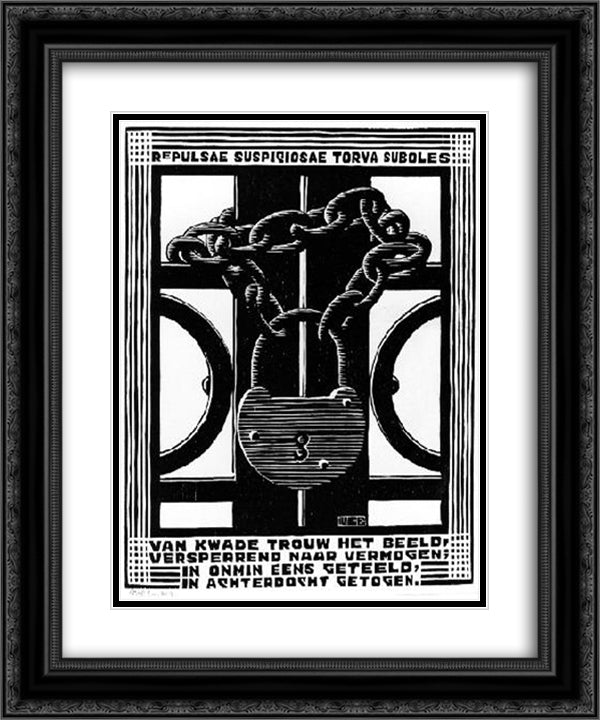 Padlock 20x24 Black Ornate Wood Framed Art Print Poster with Double Matting by Escher, M.C.