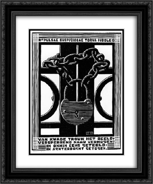 Padlock 20x24 Black Ornate Wood Framed Art Print Poster with Double Matting by Escher, M.C.