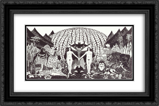 Paradise 24x16 Black Ornate Wood Framed Art Print Poster with Double Matting by Escher, M.C.