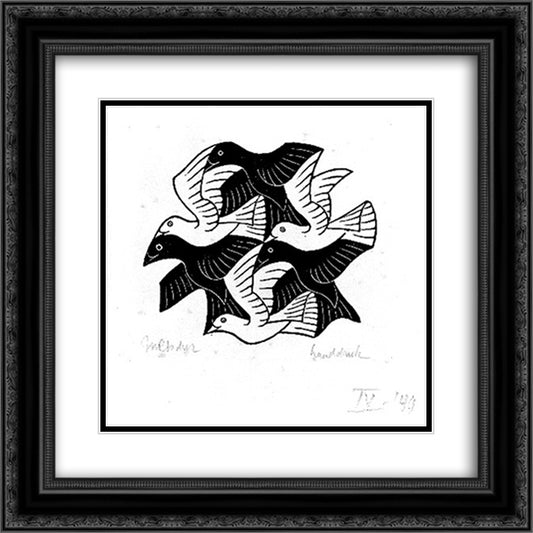 Plane Filling Motif with Birds 20x20 Black Ornate Wood Framed Art Print Poster with Double Matting by Escher, M.C.