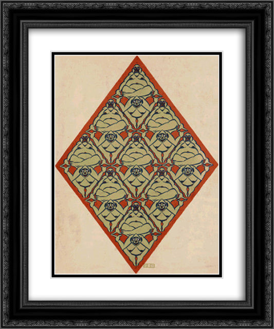 Plane Filling Motif with Human Figures 20x24 Black Ornate Wood Framed Art Print Poster with Double Matting by Escher, M.C.