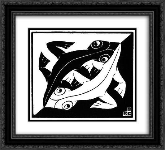 Plane Filling Motif with Reptiles 22x20 Black Ornate Wood Framed Art Print Poster with Double Matting by Escher, M.C.