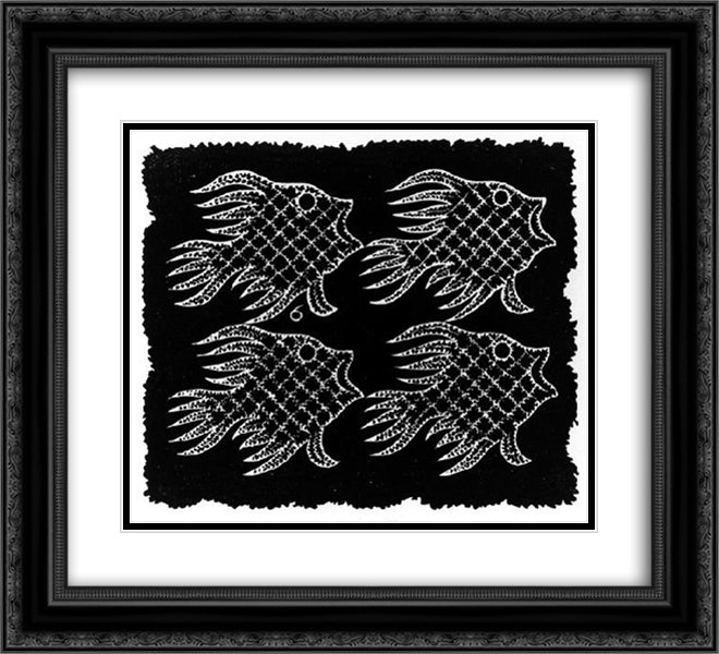 Plane - filling Motif with Fish and Bird 22x20 Black Ornate Wood Framed Art Print Poster with Double Matting by Escher, M.C.