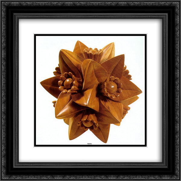 Polyhedron with Flowers 20x20 Black Ornate Wood Framed Art Print Poster with Double Matting by Escher, M.C.