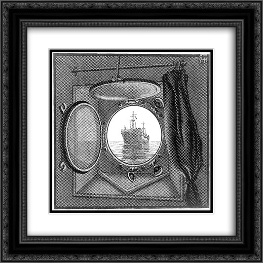 Porthole 20x20 Black Ornate Wood Framed Art Print Poster with Double Matting by Escher, M.C.