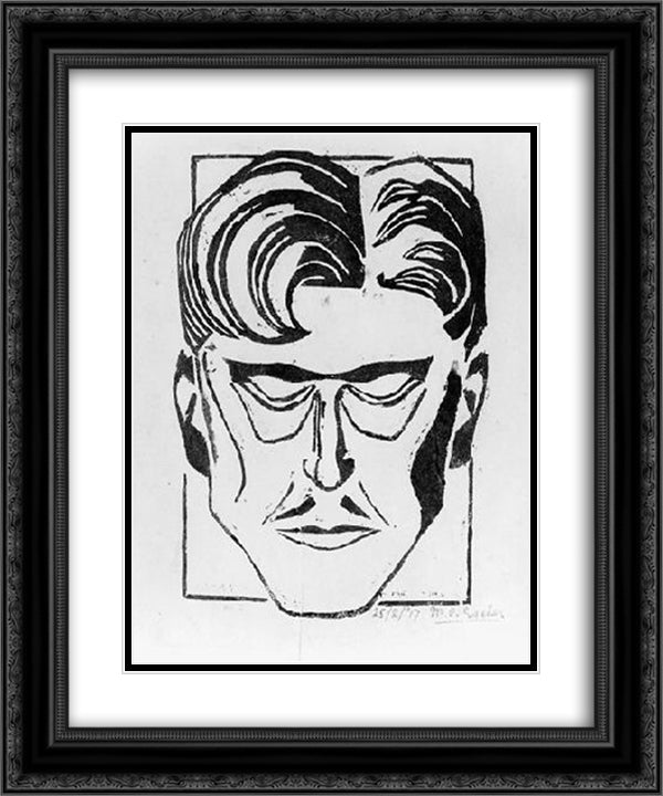 Portrait of a Man 20x24 Black Ornate Wood Framed Art Print Poster with Double Matting by Escher, M.C.